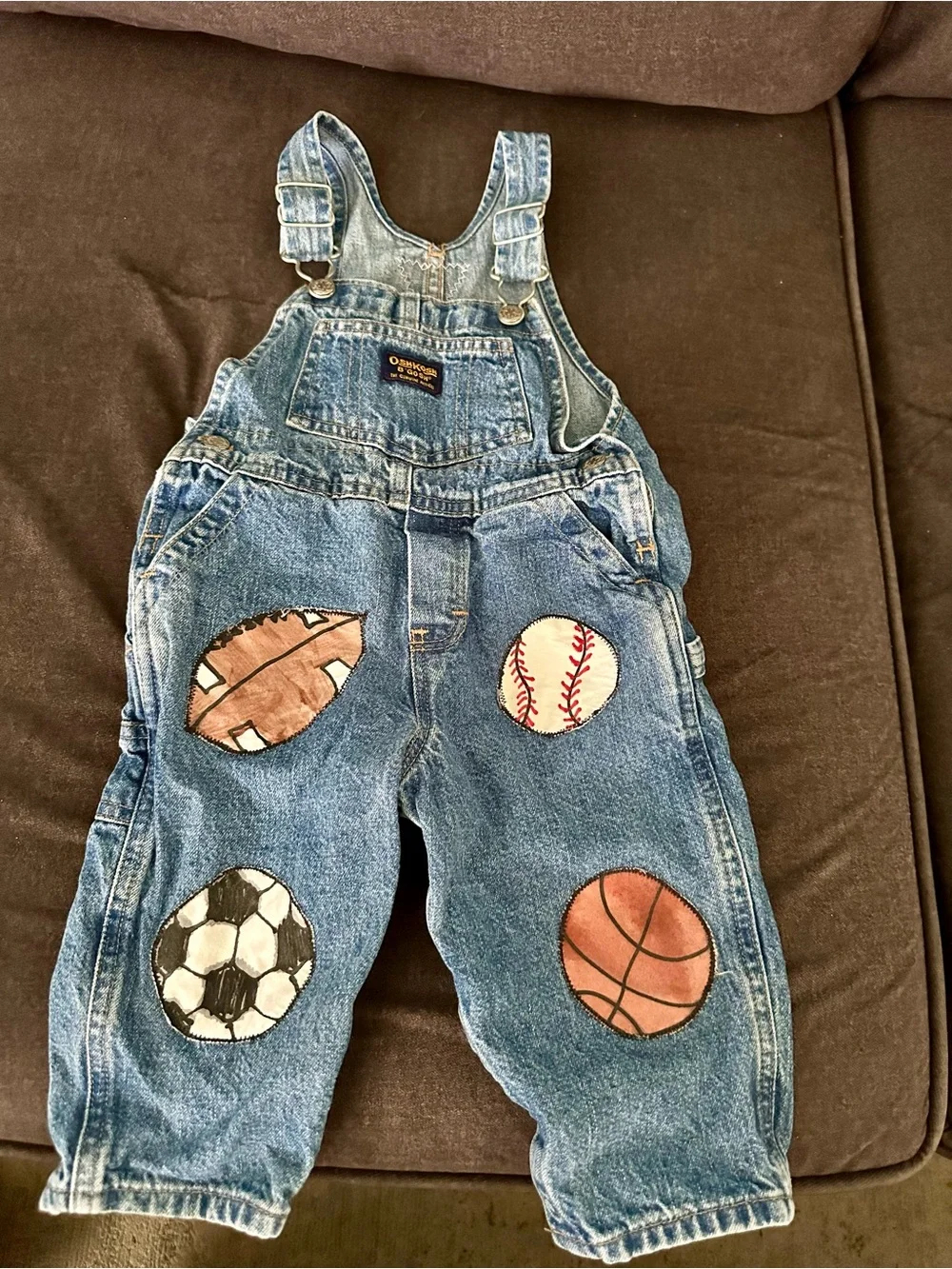 18 mo Oshkosh B’Gosh Blue Denim Sports Patch Overalls